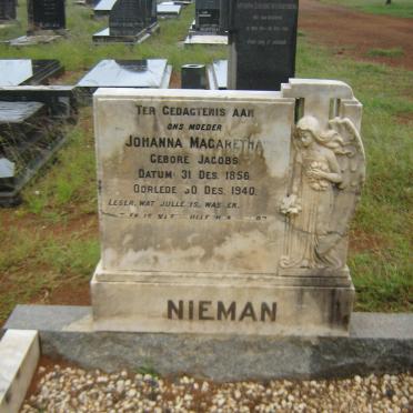 NIEMAN Johanna Magaretha nee JACOBS 1956-1940