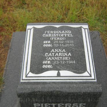 PIETERSE Ferdinand Christoffel 1938-2010 &amp; Anna Catarina 1944 -
