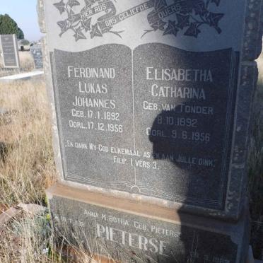 PIETERSE Ferdinand Lukas Johannes 1892-1956 &amp; Elisabetha Catharina VAN TONDER 1892-1956
