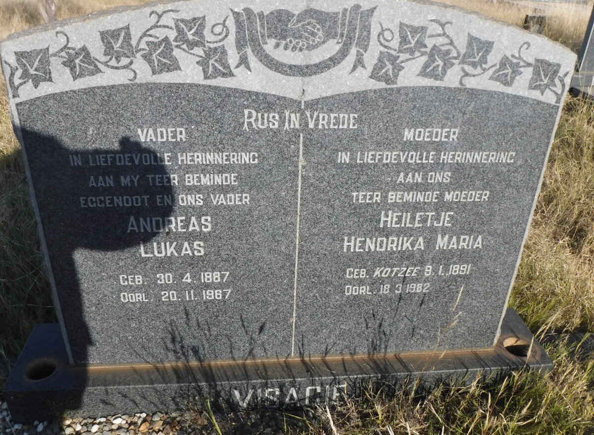 VISAGIE Andreas Lukas 1887-1967 &amp; Heiletje Hendrika Maria KOTZEE 1891-1982
