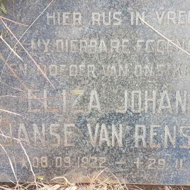 RENSBURG Eliza Johanna, Janse van 1922-1985