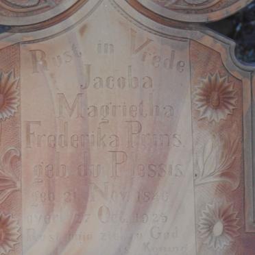 PRINS Jacoba Magrietha Frederika nee DU PLESSIS 1846-1925