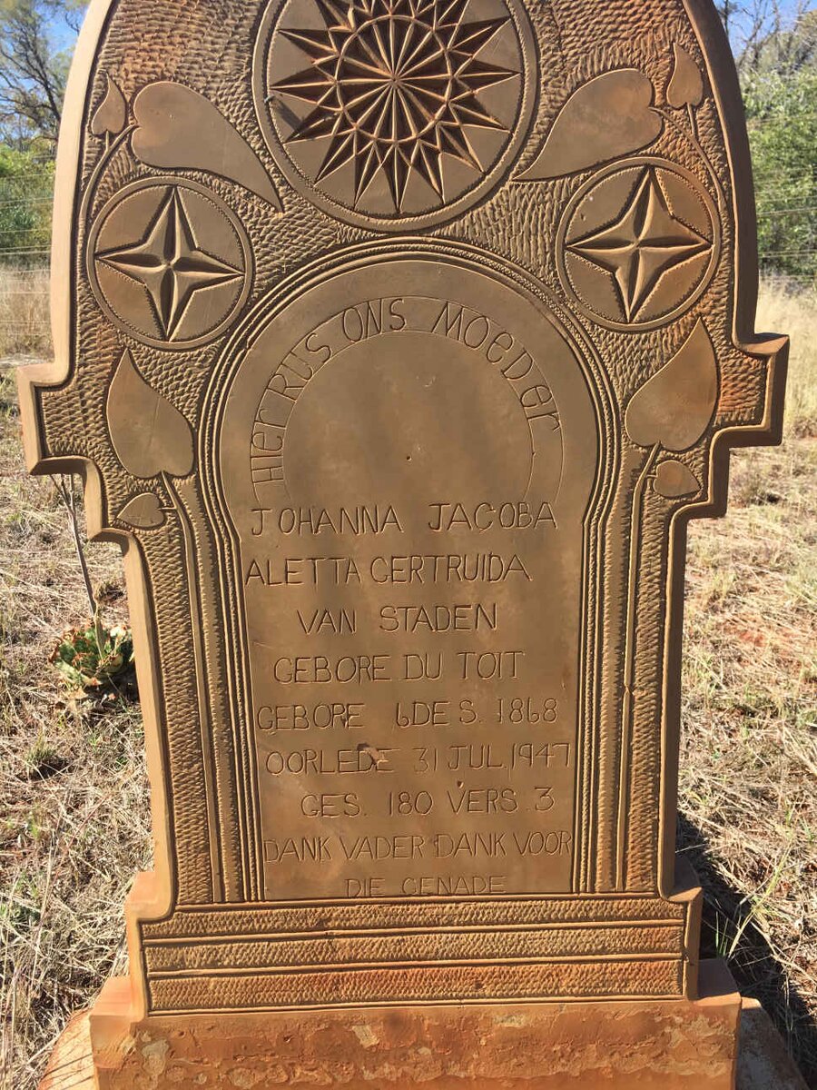 STADEN Johanna Jacoba Aletta Gertruida, van nee DU TOIT 1868-1947
