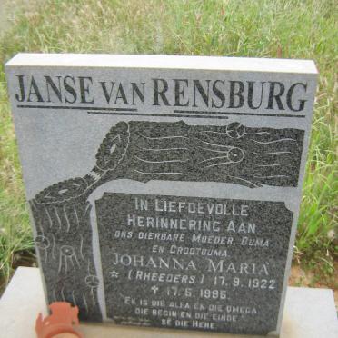 RENSBURG Johanna Maria, Janse van nee RHEEDERS 1922-1995
