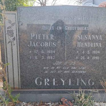GREYLING Pieter Jacobus 1894-1987 &amp; Susanna Hendrina 1904-1990
