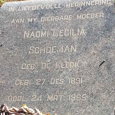 SCHOEMAN Naomi Cecilia nee DE KLERK 1891-1965