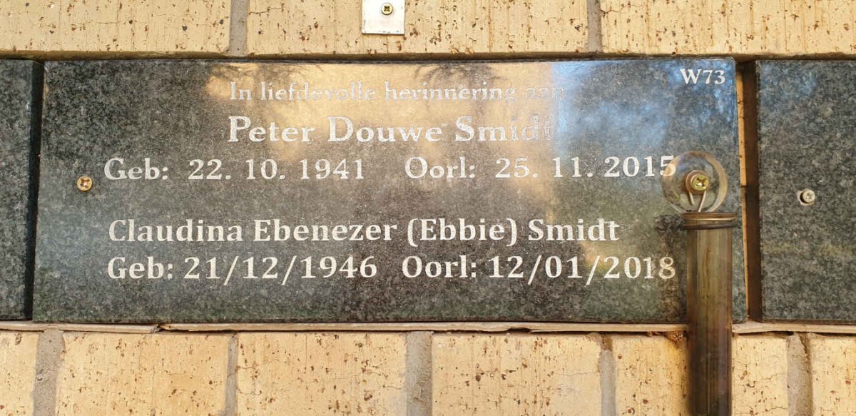 SMIDT Peter Douwe 1941-2015 &amp; Claudina Ebenezer 1946-2018