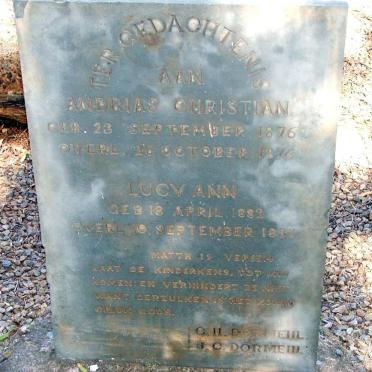 DORMEHL Andrias Christian 1876-1876 :: DORMEHL Lucy Ann 1882-1883