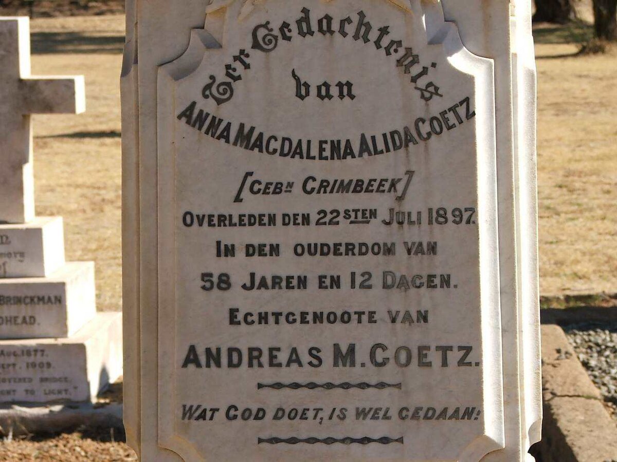 GOETZ Anna Magdalena Alida GRIMBEEK -1897