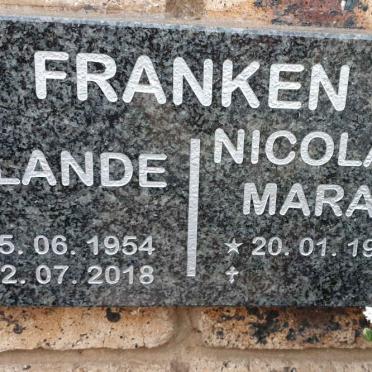 FRANKEN Nicolaas Marais 1957- &amp; Jolande 1954-2018