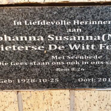 FOURIE Johanna Susanna Pieterse de Witt 1928-2018