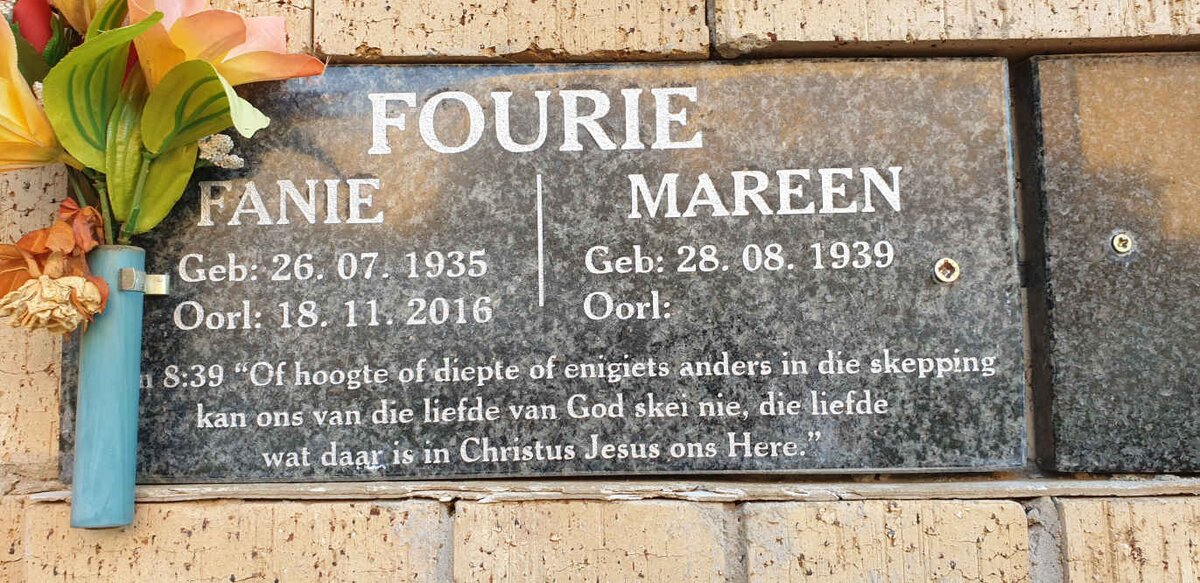 FOURIE Fanie 1935-2016 &amp; Mareen 1939-