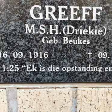 GREEFF M.S.H. nee BEUKES 1916-2002