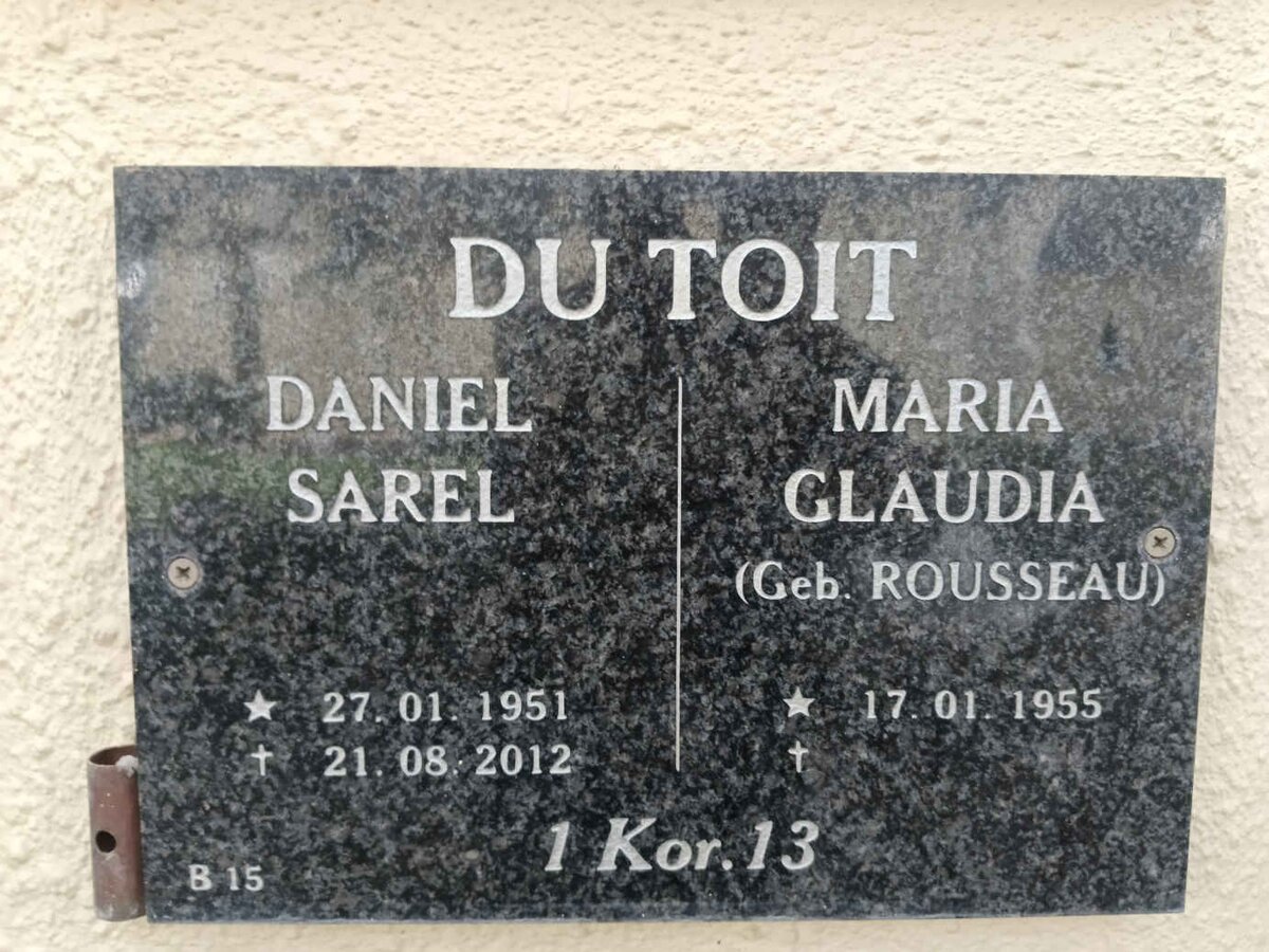 TOIT Sarel Daniel, du 1951-2012 & Maria Claudia ROUSSEAU 1955-