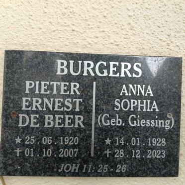 BURGERS Pieter Ernest De Beer 1920-2007 & Anna Sophia GIESSING 1928-2023