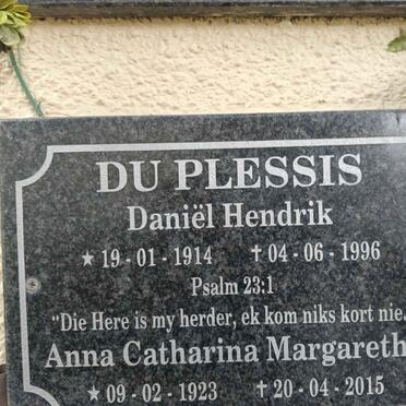 PLESSIS Daniel Hendrik, du 1914-1996 & Anna Catharina Margaretha 1923-2015