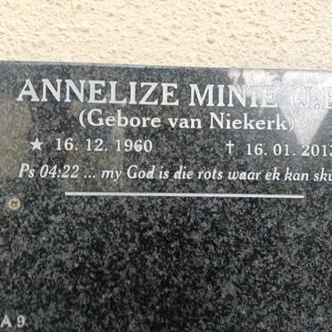 MINIE J.E. nee VAN NIEKERK 1960-2013