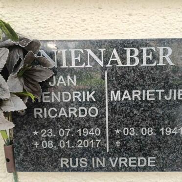 NIENABER Jan Hendrik Ricardo 1940-2017 & Marietjie 1941- 