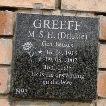 GREEFF M.S.H. nee BEUKES 1916-2002