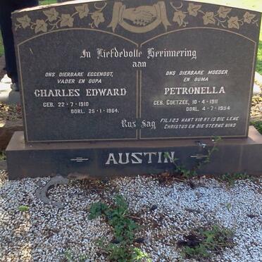 AUSTIN Charles Edward 1910-1964 &amp; Petronella COETZEE 1911-1994