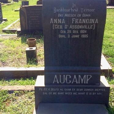 AUCAMP Abraham Liebrecht 1905-1961 &amp; Anna Francina D'ASSONVILLE 1904-1985