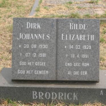 BRODRICK Dirk Johannes 1930-1981 &amp; Hilde Elizabeth 1929-1991