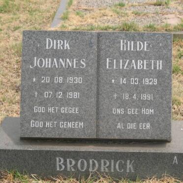 BRODRICK Dirk Johannes 1930-1981 &amp; Hilde Elizabeth 1929-1991