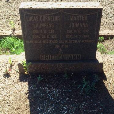 BRIEDENHANN Lucas Cornelius Lauwrens 1890-1959 &amp; Martha Johanna 1892-1960