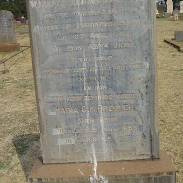 BRESLER Adriaan Johannes -1914 &amp; Maria C.M. SMIT -1956