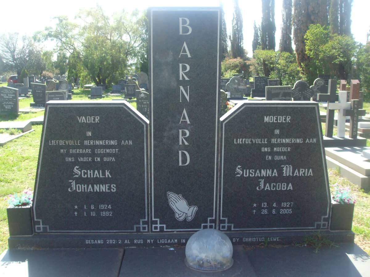 BARNARD Schalk Johannes 1924-1992 &amp; Susanna Maria Jacoba 1927-2005