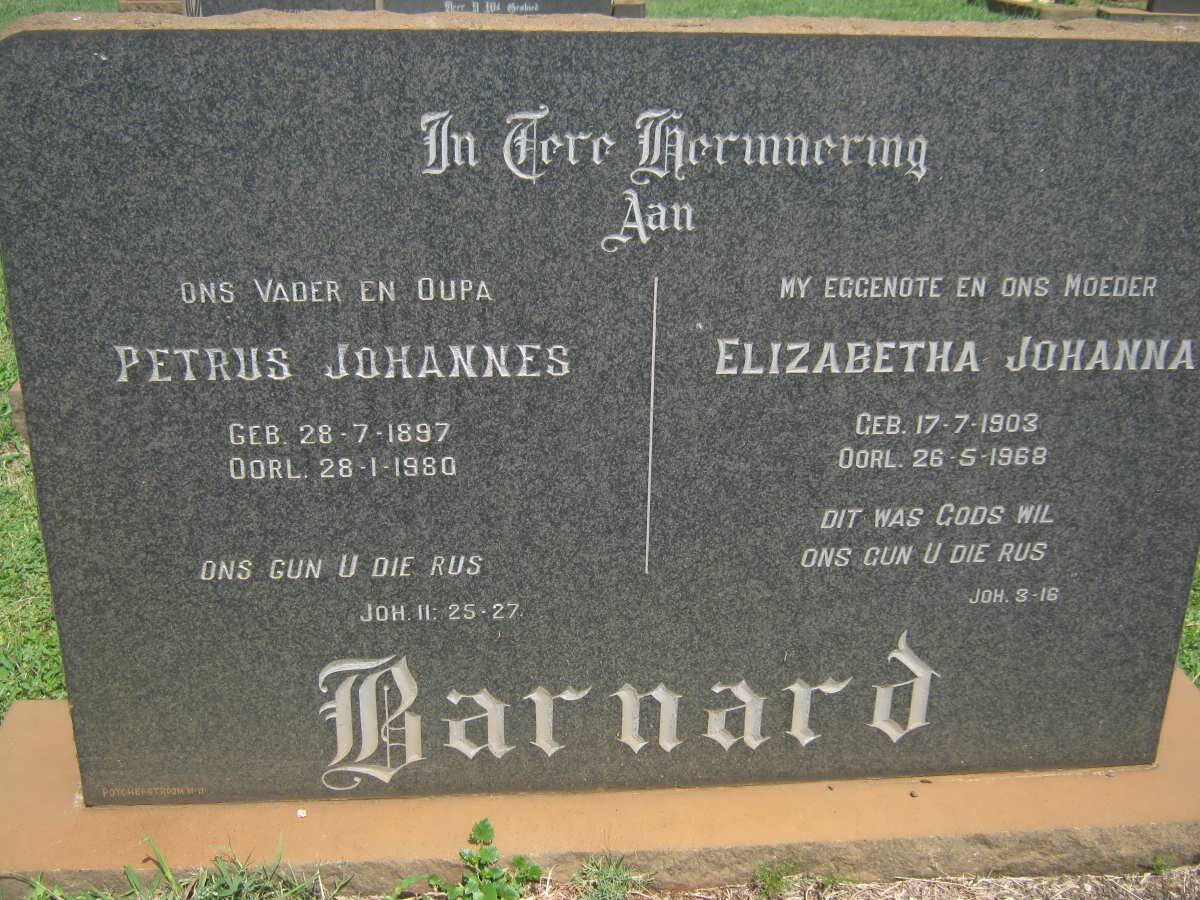 BARNARD Petrus Johannes 1897-1980 &amp; Elizabetha Johanna 1903-1968
