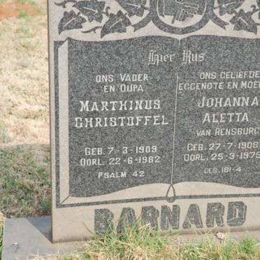 BARNARD Marthinus Christoffel 1909-1982 &amp; Johanna Aletta VAN RENSBURG 1908-1975