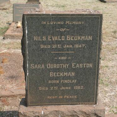 BECKMAN Nils Evald -1947 &amp; Sara Dorothy Easton FINDLAY -1962