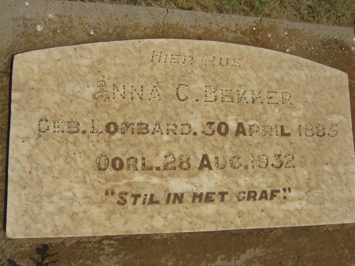 BEKKER Anna G. nee LOMBARD 1885-1932