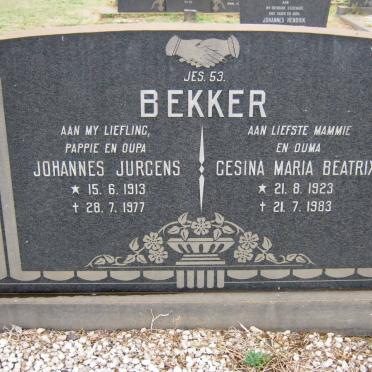 BEKKER Johannes Jurgens 1913-1977 &amp; Gesina Maria Beatrix 1923-1983
