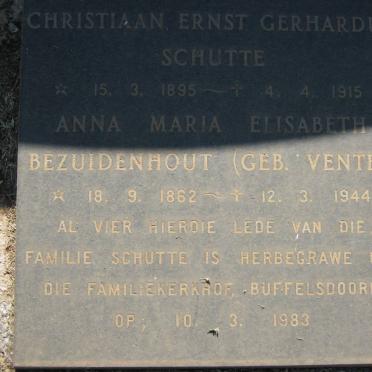 BEZUIDENHOUT Anna Maria Elizabeth nee VENTER 1862-1944 :: SCHUTTE Christiaan Ernst Gerhardus 1895-1915 