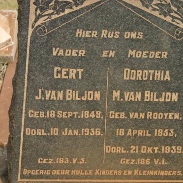 BILJON Gert J., van 1849-1936 &amp; Dorothia M. VAN ROOYEN 1853-1939