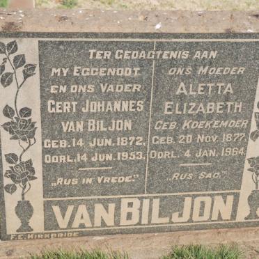 BILJON Gert Johannes, van 1872-1953 &amp; Aletta Elizabeth KOEKEMOER 1877-1964