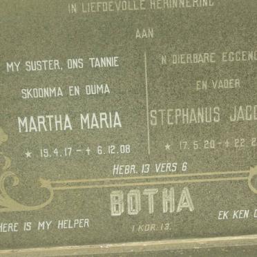 BOTHA Stephanus Jacob 1920-1974 &amp; Martha Maria 1917-2008