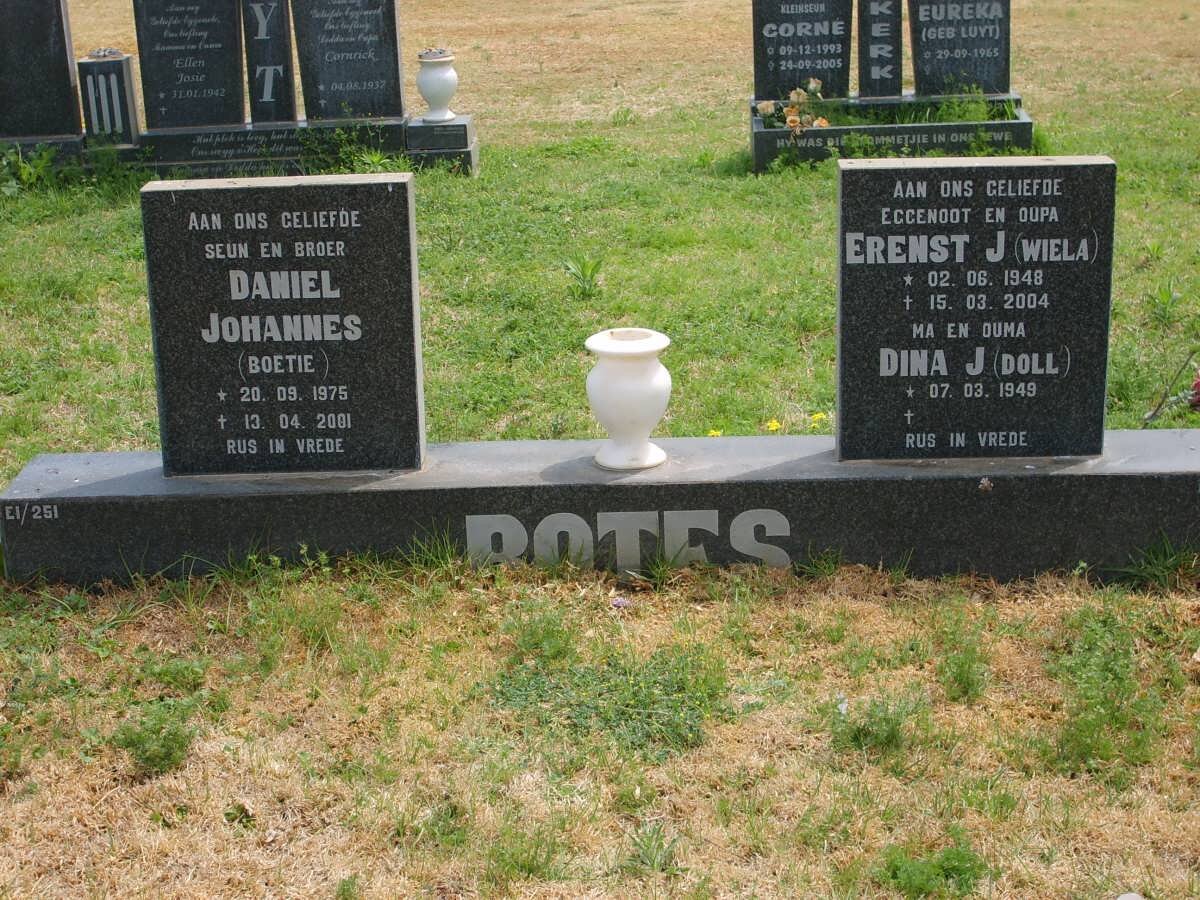BOTES Erenst J. 1948-2004 &amp; Dina J. 1949- :: BOTES Daniel Johannes 1975-2001 