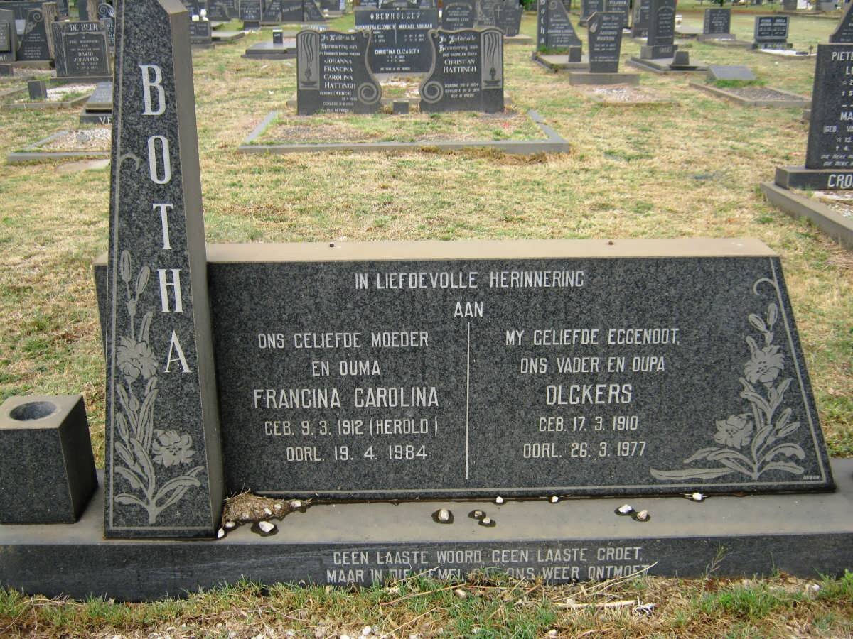 BOTHA Olckers 1910-1977 &amp; Francina Carolina HEROLD 1912-1984
