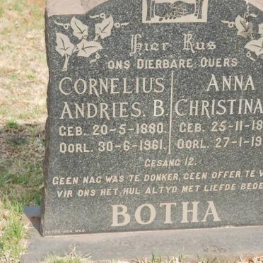 BOTHA Cornelius Andries B. 1880-1961 &amp; Anna Christina C. 1887-1938