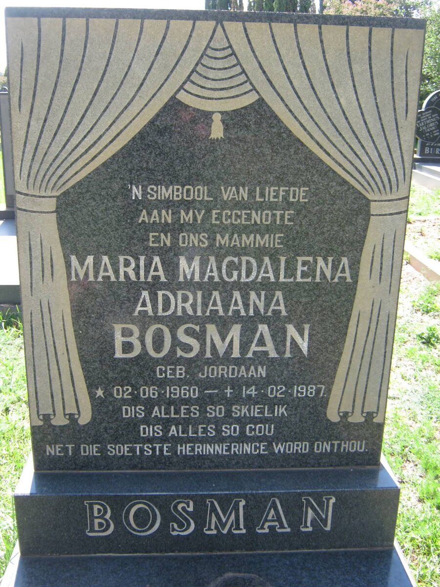 BOSMAN Maria Magdalena Adriaana nee JORDAAN 1960-1987