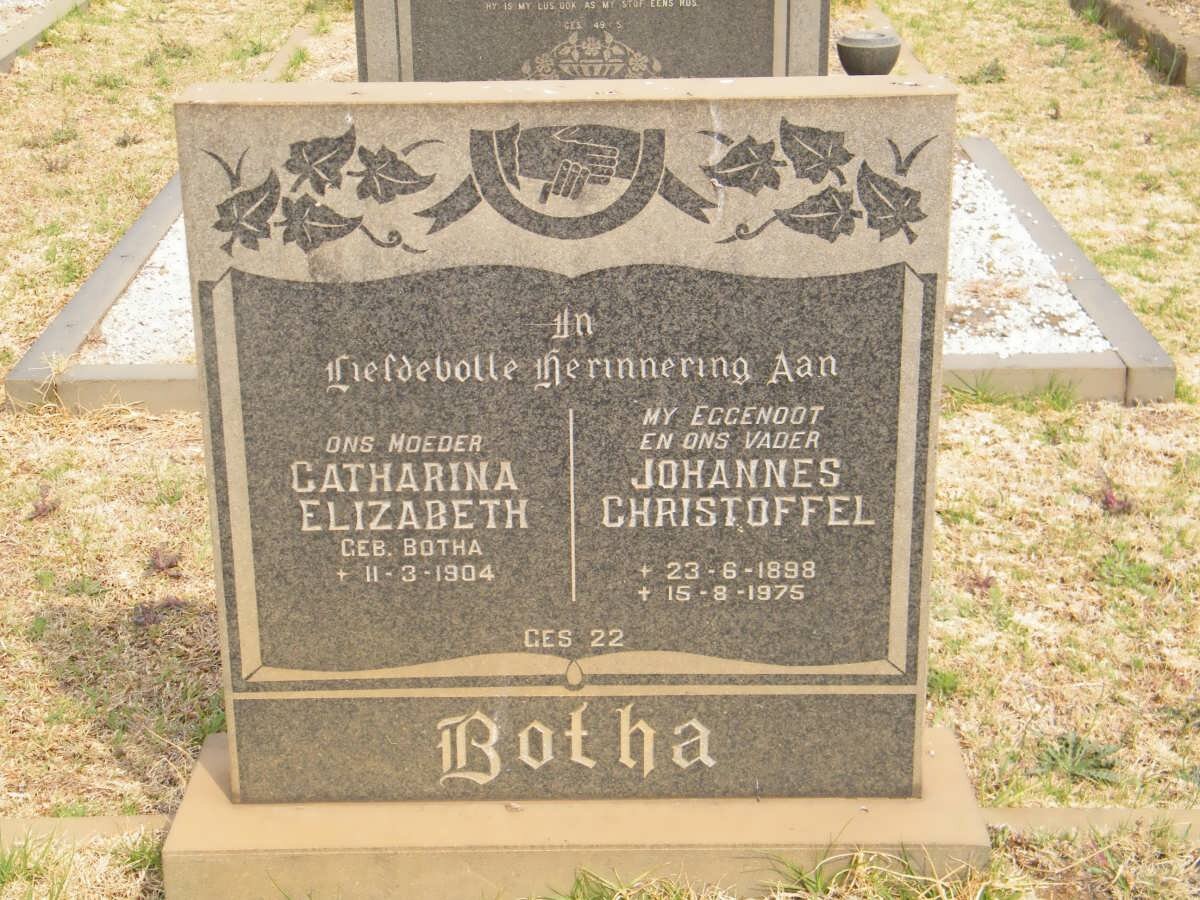 BOTHA Johannes Christoffel 1898-1975 &amp; Catharina Elizabeth BOTHA 1904-