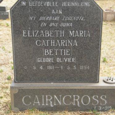 CAIRNCROSS Elizabeth Maria Catharina nee OLIVIER 1911-1994