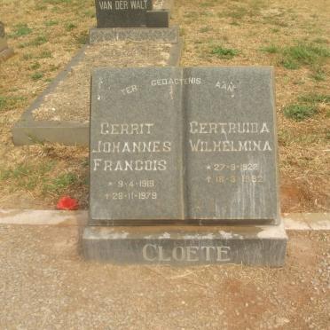 CLOETE Gerrit Johannes Francois 1919-1979 &amp; Gertruida Wilhelmina 1922-1982