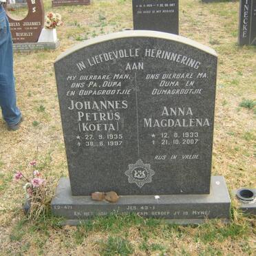 COETZER Johannes Petrus 1935-1997 &amp; Anna Magdalena 1933-2007