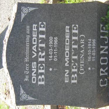 CRONJE Bertie 1900-1966 &amp; Bettie PIENAAR 1914-1996