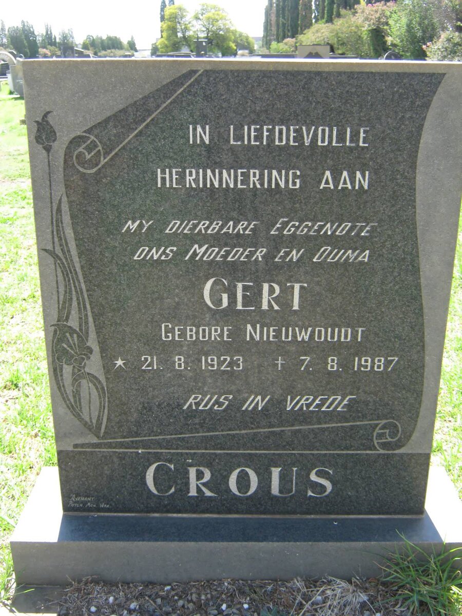 CROUS Gert nee NIEUWOUDT 1923-1987