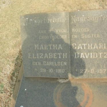 DAVIDTZ Martha Catharina Elizabeth nee CARELSEN 1910-1971
